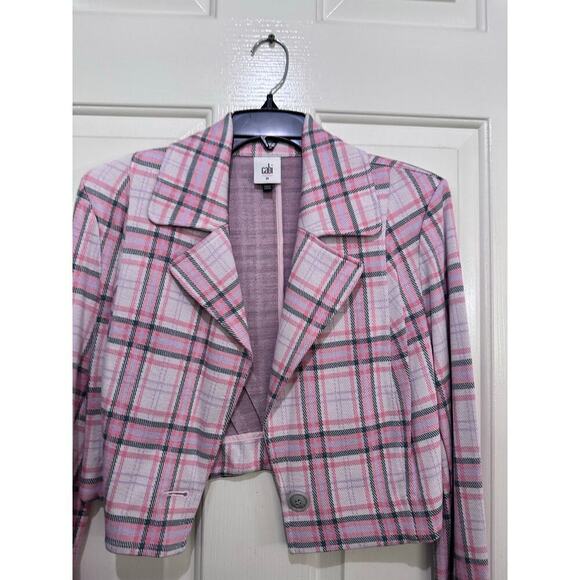 NWT Cabi #6257 Women's Pink & White Plaid Cropped Blazer Size Medium - Picture 6 of 8